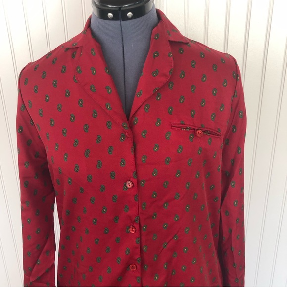 Vintage Maroon Paisley Long Nightgown Dress Silky Straight Loose with Pockets - Picture 2 of 13